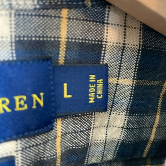 Ralph Lauren Men L Long Sleeve Button Down Plaid Blue Custom Fit Cotton Shirt - Picture 8 of 9